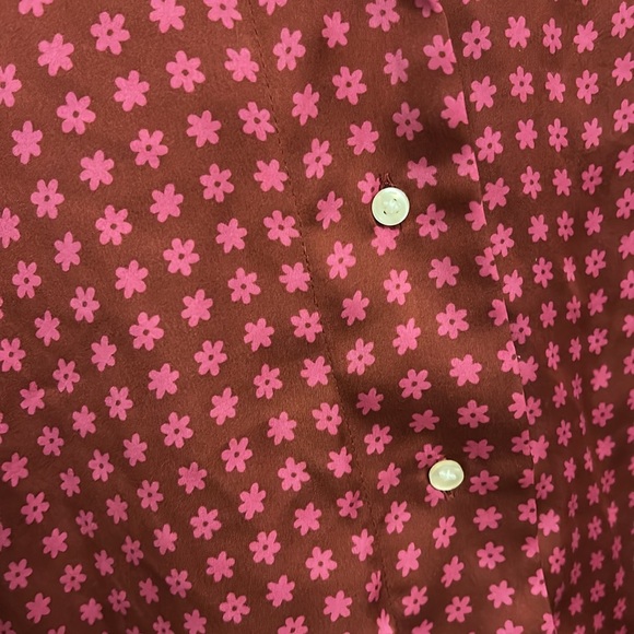 Red Patterned Button-Up Pajama Top - Picture 3 of 7